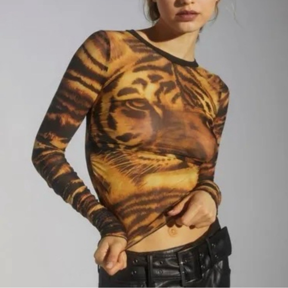 Urban Outfitters Tiger Mesh Long Sleeve Top